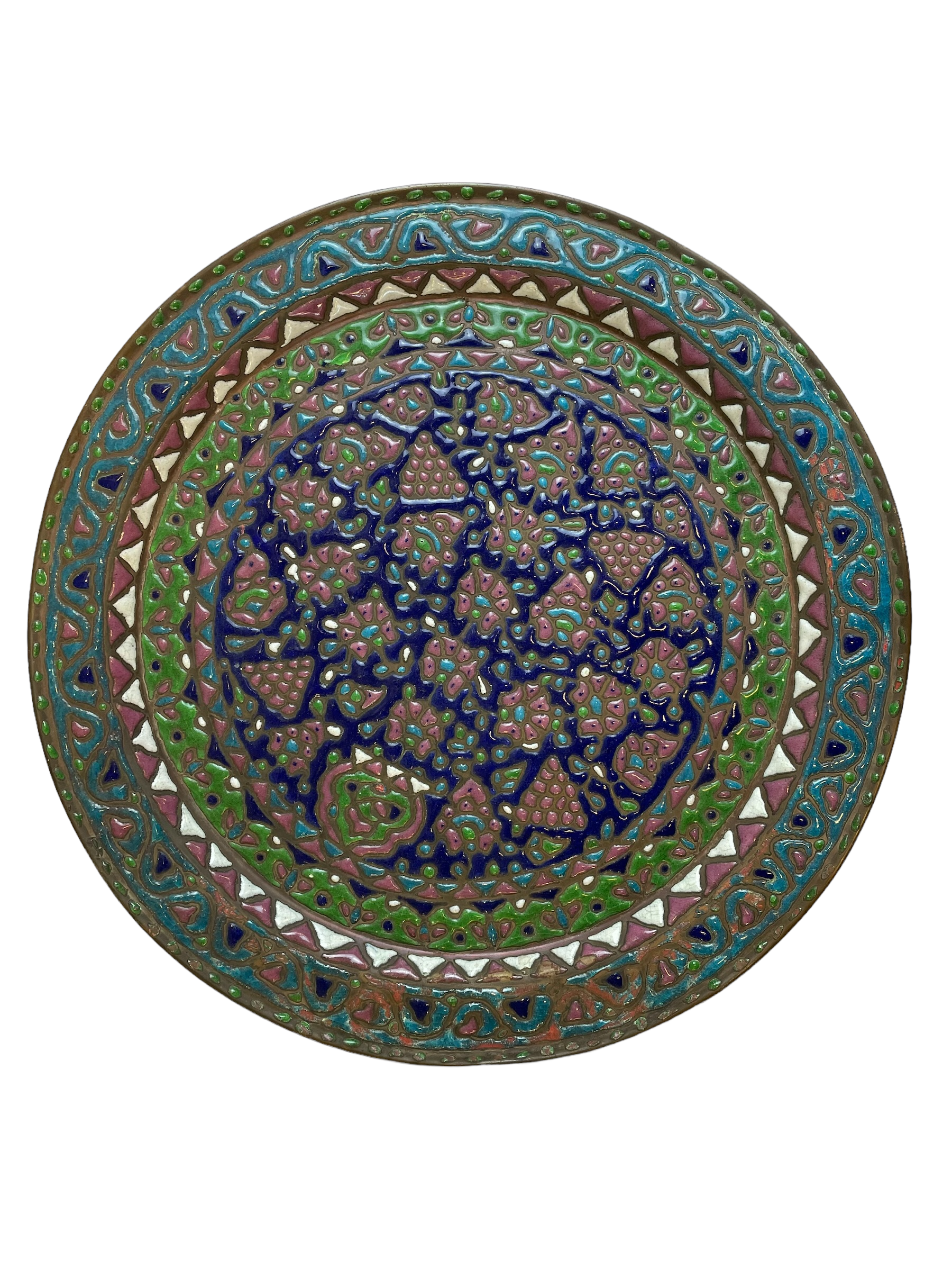 Antique Damascene Enamel Plate