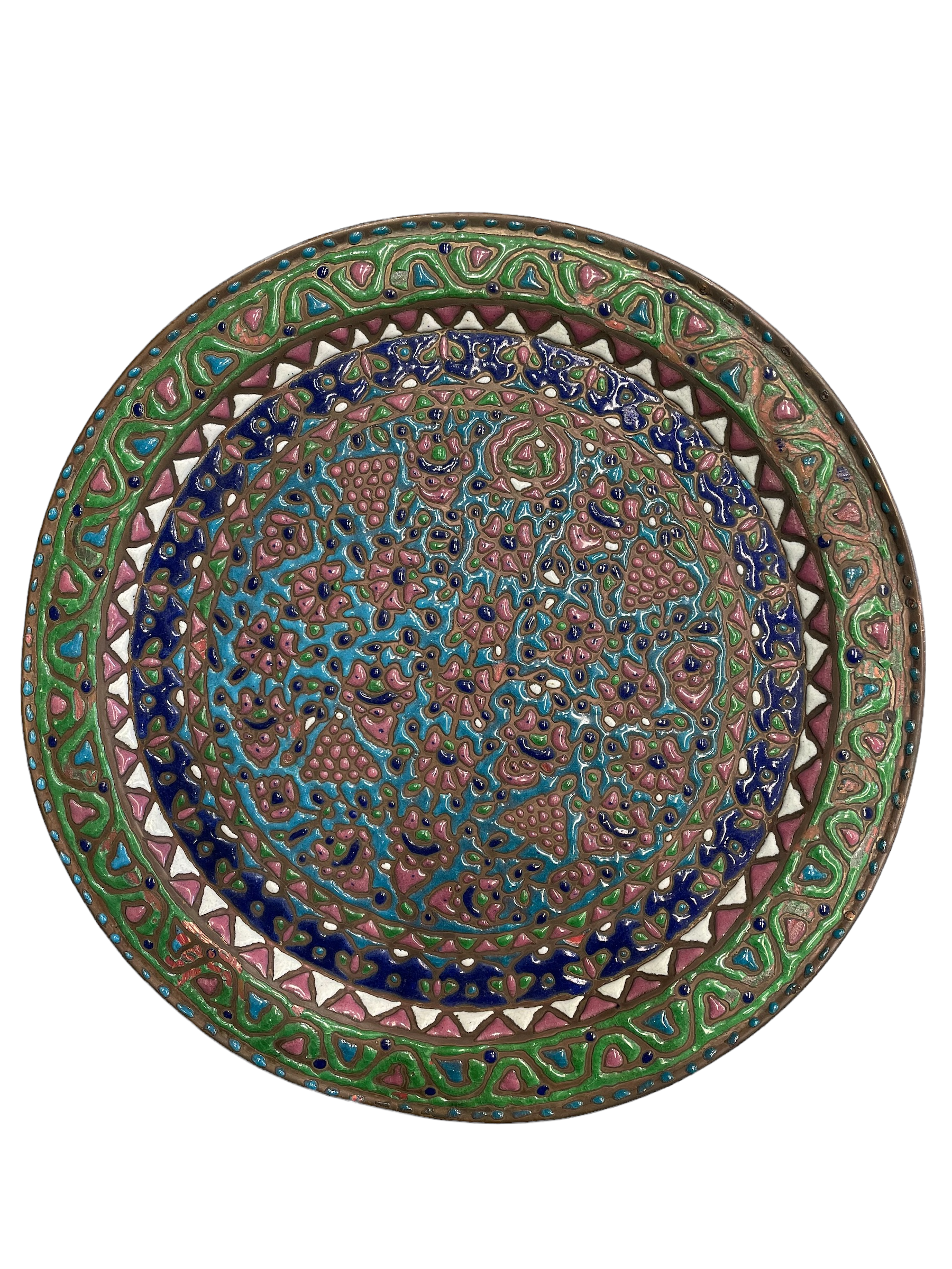 Antique Damascene Enamel Plate 