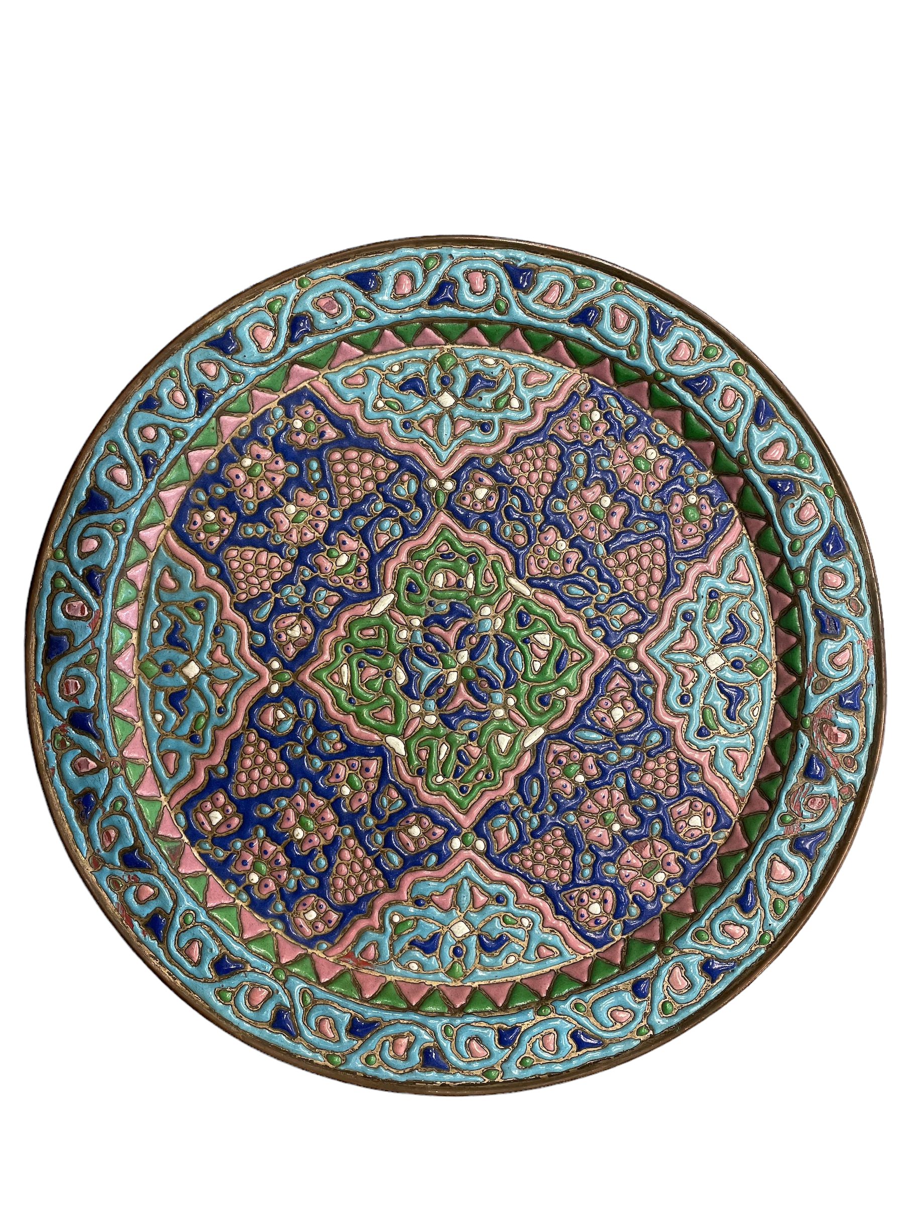 Antique Damascene Enamel Plate